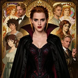 highly detailed vfx portrait of emma watson as dracula, stephen bliss, unreal engine, greg rutkowski, loish, rhads, beeple, makoto shinkai and lois van baarle, ilya kuvshinov, rossdraws, tom bagshaw, alphonse mucha, global illumination, detailed and intricate environment