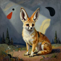 surrealistic painting of a fennec by joan miro