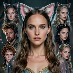 a portrait of natalie portman wearing cat ears headband fantasy character portrait, ultra realistic, cinematic, concept art, wide angle, intricate details, hologram, highly detailed by greg rutkowski, aaron horkey, gaston bussiere, hajime sorayama, wayne barlowe, boris vallejo, craig mullins, simon bisley, arthur rackham