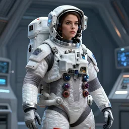 epic professional digital art of stunningly gorgeous female starship astronaut in eva suit by leesha hannigan, iris van herpen, artstation, cgsociety, wlop, epic, much wow, much detail, gorgeous, detailed, masterpiece