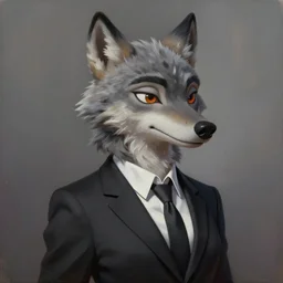 beautiful oil painting of anthromorphic female wolf, in style of zootopia, zootopia, zootopia, fursona, furry, furaffinity, 4 k, deviantart, furry art, fursona art, wearing black business suit, business suit, in style of zootopia, wolf fursona, female, expressive detailed very very very feminine face,