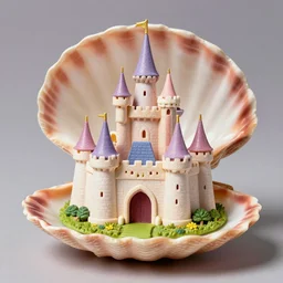 a vintage polly pocket, small castle in a shell, hyperrealistic, highly detailed, studio lighting, beautiful