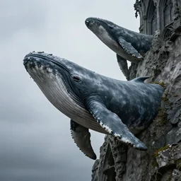 Gothic gargoyles but they are whales instead of gargoyles