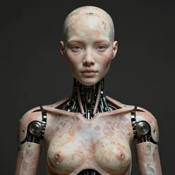 humanoid robot, skin pattern, highly detailed, expressive eyes, beautiful symmetric body, perfect proportions, highly intricate, art by tom bagshaw and alex gray
