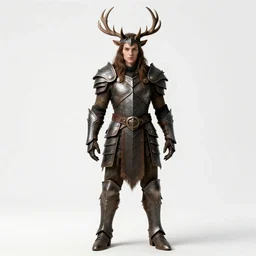 armored druid with antler crown, photorealistic portrait photography, full body, standing, isolated on a pure white background, centered, whole figure in frame, sharp focus, studio lighting