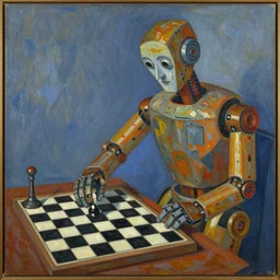 An oil painting by Matisse of a humanoid robot playing chess