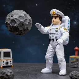 a space admiral steering an asteroid, space backdrop, everything made of papier - mache canon 5 d 5 0 mm lens, diorama,