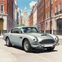 a marker pen sketch of an aston martin db 5, in a rich london business district street, medium range, studio ghibli, ( pixar ) and disney animation, sharp, very detailed, bloom, high resolution, anime key art by greg rutkowski