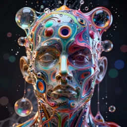 illustration of a colorful melting human head. circles, ferrofluids, water distortions. intricate abstract. intricate artwork. by tooth wu, wlop, beeple, dan mumford. octane render, trending on artstation, greg rutkowski very coherent symmetrical artwork. cinematic, hyper realism, high detail, octane render, 8 k, depth of field, bokeh. iridescent accents