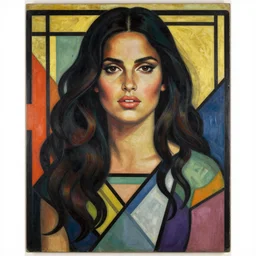 salma hayek portrait, style by kandinsky, art deco, portrait