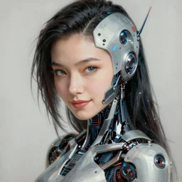 portrait painting of a japanese cyberpunk android, beautiful, smirk, ultra high detail, intricate detail, star wars production design, unreal render, cinematic lighting, 1 9 2 0 art period drama by bussiere rutkowski andreas rocha