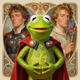 symmetry portrait of kermit the frog is thor, intricate, elegant, highly detailed, digital painting, artstation, concept art, smooth, sharp focus, illustration, art by artgerm and greg rutkowski and alphonse mucha
