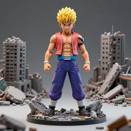 Ultra Realistic and intricate detailed miniature of Saitama, ruined city in the background, studio shot, cinematic perspective, full hd, Vibrant colors, Smooth gradients