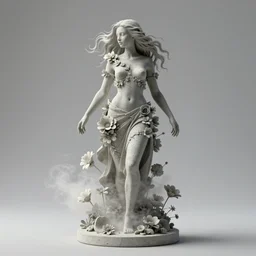 front view of an beautiful ethereal female made of concrete and flowers turning into mist, Andrew Ferez, Charlie Bowater, Marco Mazzoni, Seb McKinnon, Ryohei Hase, trending on cgsociety, featured on zbrush central, new sculpture, mystical