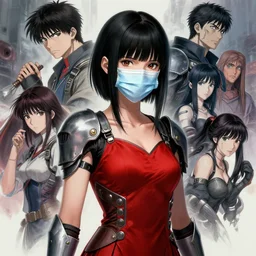 black haired girl wearing a surgical mask and red dress | | audrey plaza, warframe armor, fine detail!! anime!! realistic shaded lighting!! poster by ilya kuvshinov katsuhiro otomo ghost - in - the - shell, magali villeneuve, artgerm, jeremy lipkin and michael garmash and rob rey
