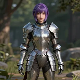 fullbody photograph of a hyperrealistic anime girl that is wearing steel plate armor, with ultradetailed pbr textured skin material shader, nature background, shadow mapping, made by wlop, trending on artstation, lgbt hair, 3 d, lifelike human, k - pop person, unreal engine 5, blender, extremely believable, sharp focus, 4 k