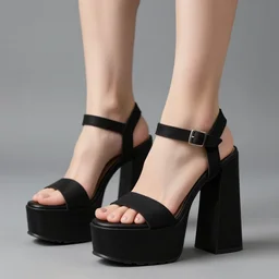 a close up shot of a woman's feet in black demonia chunky platform sandals, studio light, 8 k