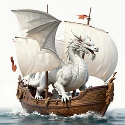 an ancient white dragon tears apart a sailing boat, very detailed, prophet graphic novel, ilya kuvshinov, mcbess, rutkowski, simon roy wide shot, colorful, deep shadows,