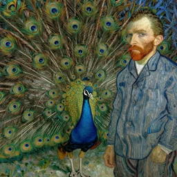 the vision of the universal peacock by ernst haeckel, william blake, and vincent van gogh, symbolist, visionary