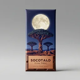 conceptual chocolate bar packaging, inspired by moonlit socotra island with dragon trees, label design, behance, packaging of the world, award, front label, packaging design, craft, octane render