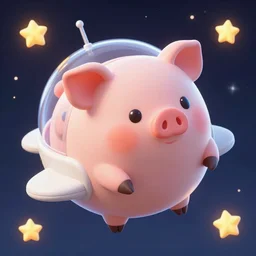 3D Fantasy Cute and adorable  piggy spacecraft flying through space, bright stars, Smooth 3D Illustration, soft render, Servando Lupini, Daniil Kudriavtsev, handpaint texture, Blender, 3DCoat