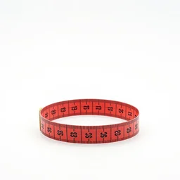 ruby red tape measure, 8k product photo, isolated on a pure white background, centered, entire object in frame, sharp focus, soft studio lighting