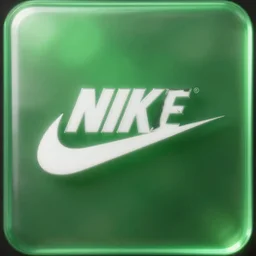 beautiful reverse nike logo, emergency, green blurred glass background, photo realistic, octane render, hyper detailed, blurred photo