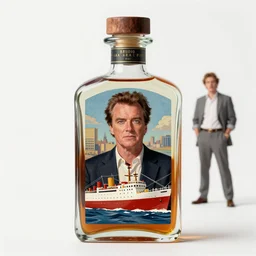 a message in a bottle but instead of a ship it is a young jack nicholson in the bottle, jack nicholson, fancy whiskey bottle, masterpiece painting by artgerm and tom bagshaw