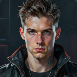 portrait painting of cyberpunk keaton henson, sharp focus, award - winning, trending on artstation, masterpiece, highly detailed, intricate. art by josan gonzales and moebius and deathburger