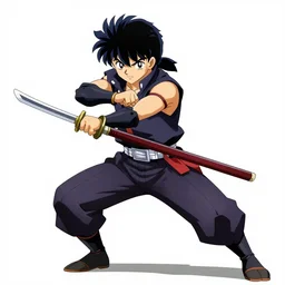 samurai Champloo Snoop Dogg samurai in battle stance pose with katana, in style of anime