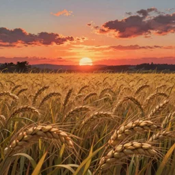 sharp focus, breath taking beautiful, Aesthetically pleasing, gouache field of grain at sunset, digital concept art background by Hayao Miyazaki and Studio Ghibli, fine art, official media, high definition, illustration, ambient lighting, HDR, HD, UHD, 4K, 8K, cinematic, high quality scan, award winning, trending, featured, masterful, dynamic, energetic, lively, elegant, intricate, complex, highly detailed, Richly textured, Rich vivid Color, masterpiece.