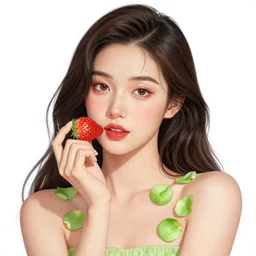 the portrait of an absurdly beautiful, graceful, elegant, young mexican girl made of strawberries and green petals, an ultrafine hyperdetailed illustration by kim jung gi, irakli nadar, intricate linework, bright colors, octopath traveler, final fantasy, angular, unreal engine 5 highly rendered, global illumination, radiant light, detailed and intricate environment