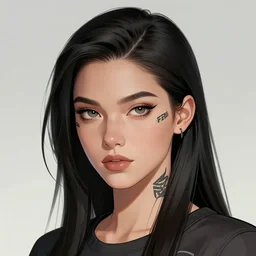 comic book illustration, portrait of a very pretty girl with a joe fenton tattoo on her face, cyberpunk concept art by artgerm and Alphonse Mucha and Moebius, highly detailed, intricate, sci-fi, sharp focus, Trending on Artstation HQ, deviantart