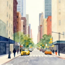 new york city streets abstract flat watercolor painting