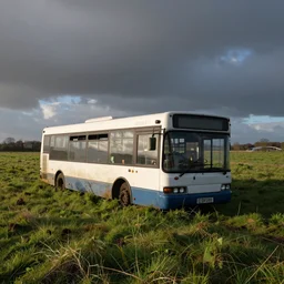 Dublin bus abandoned in a field