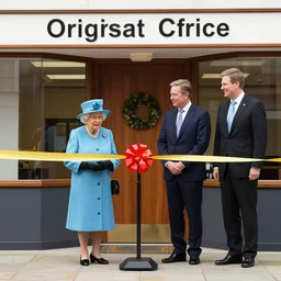 queen elizabeth and alan shearer opening a mid century office building ribbon cutting ceremony formal dress kodakchrome