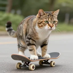 A hyperrealistic drawing of a cat riding a skateboard, 4k, 8, high-res