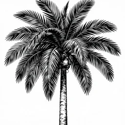 palm tree, high details, bold lineart, by vincent di fate, inking, black and white screen print, trending on artstation, sharp, high contrast, hyper - detailed, photo realism, hd, 4 k, 8 k
