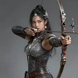 beautiful extremely detailed intricate concept art depicting an archer by wlop. shining jewelry. grey atmosphere. particles in the background. artstation.