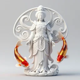 subsurface scattering, white, koi, geisha deity with koi armor, art nouveau swirls, vibrant colors, octane render, by jesper ejsing, james jean, justin gerard, tomasz alen kopera, cgsociety and fenghua zhong, highly detailed, rim light, art, cinematic lighting, very coherent, hyper realism, high detail, 8 k