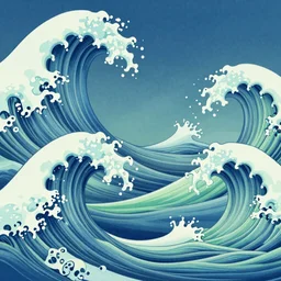blue and green waves, artstation, concept art, smooth, sharp focus, illustration, art by alphonse mucha and tian zi and WLOP