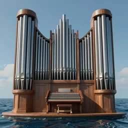 A highly detailed matte painting of a huge pipe organ in the ocean , volumetric lighting, octane render, 8K resolution, trending on artstation