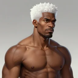 wow, fanart ugly muscular black man with white hair and a protruding jaw with visible pectoral muscles, detailed, digital art, artstation, smooth, sharp focus, art by artgerm, greg rutkowski, alphonse mucha