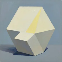 3 dimensional solid large geometric 3 d shapes made of solid impasto oil paint, with strong top right lighting creating shadows, colours cream naples yellow and blue - grey