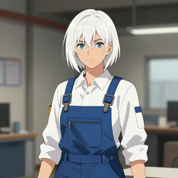 portrait of an engineer girl with short white hair, wearing overalls, character from metal gear solid, medium shot, portrait, concept art, vector line art, natural lighting, illustration, highly detailed, artstation,
