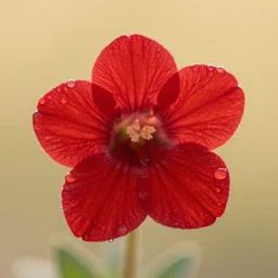 macro photo of a bright red gentian flower covered in morning dew, backlit by golden rays of light, tilt - shift 5 0 mm lens, flickr, featured, award winning, trending.