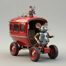 adventurer ( ( ( ( ( 1 9 5 0 s retro future robot mouse battlemech wagon house. muted colors. ) ) ) ) ) by jean baptiste monge!!!!!!!!!!!!!!!!!!!!!!!!! chrome red