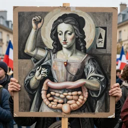 French activists protesting against bowel movements, surrealism, abstract, French Renaissance, modern, France, detailed, riots, protest