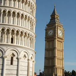 the tower of pisa next to the big ben clock