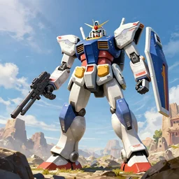 trippy landscape and giant robots with lots of guns